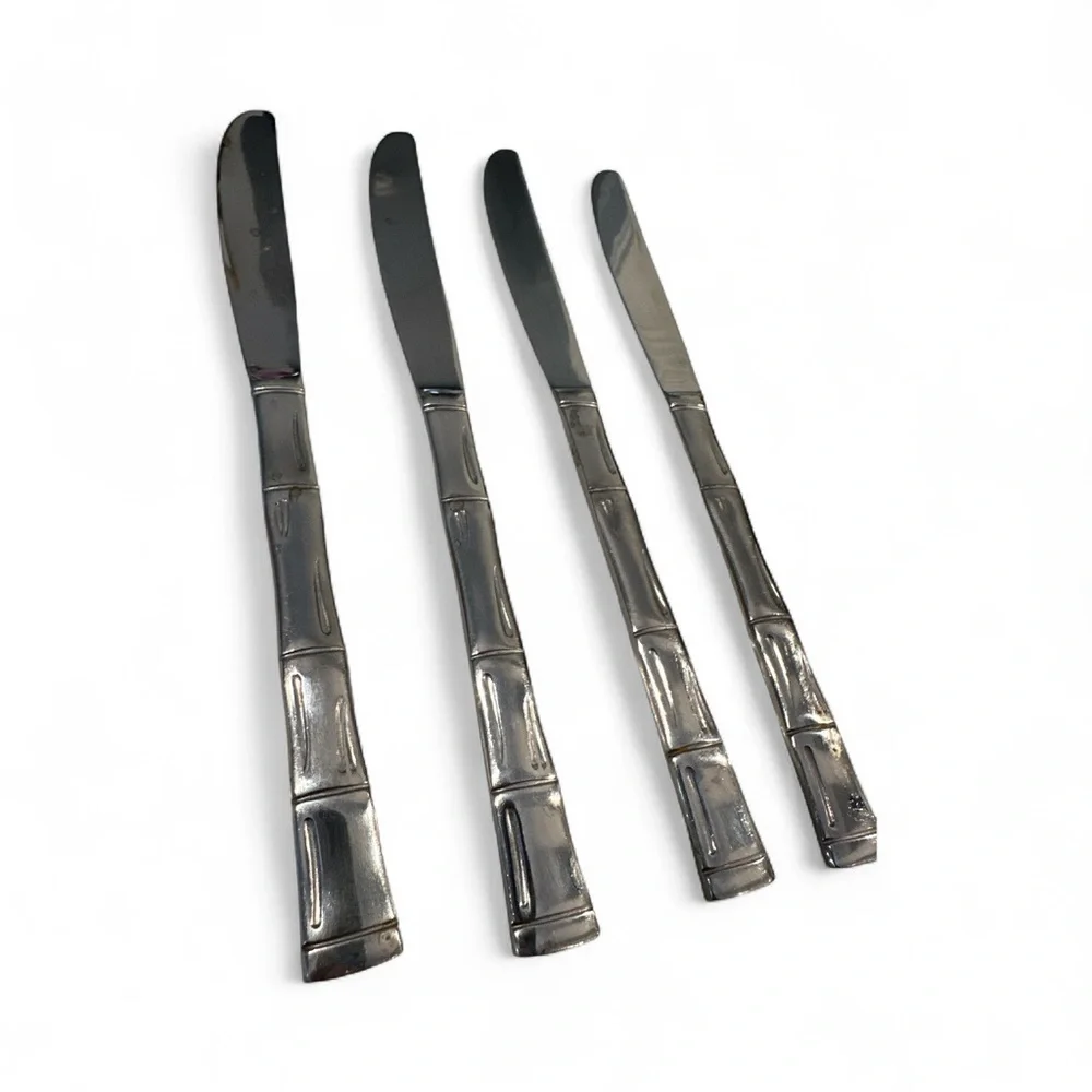 8 Piece VTG Mid Century KOREA Bamboo Stainless Steel Flatware Knives 9